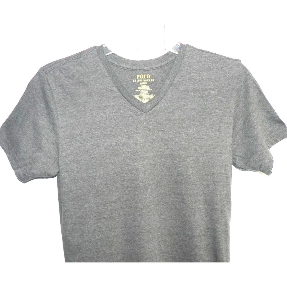 Polo Ralph Lauren Mens Slim Fit Short Sleeve Cotton V-Neck Tee In Gray Small $40